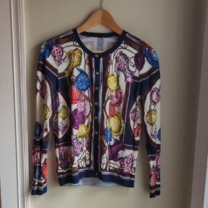 Colorful Tea Theme Patterned Women's Button Down Cardigan Size Small/XS